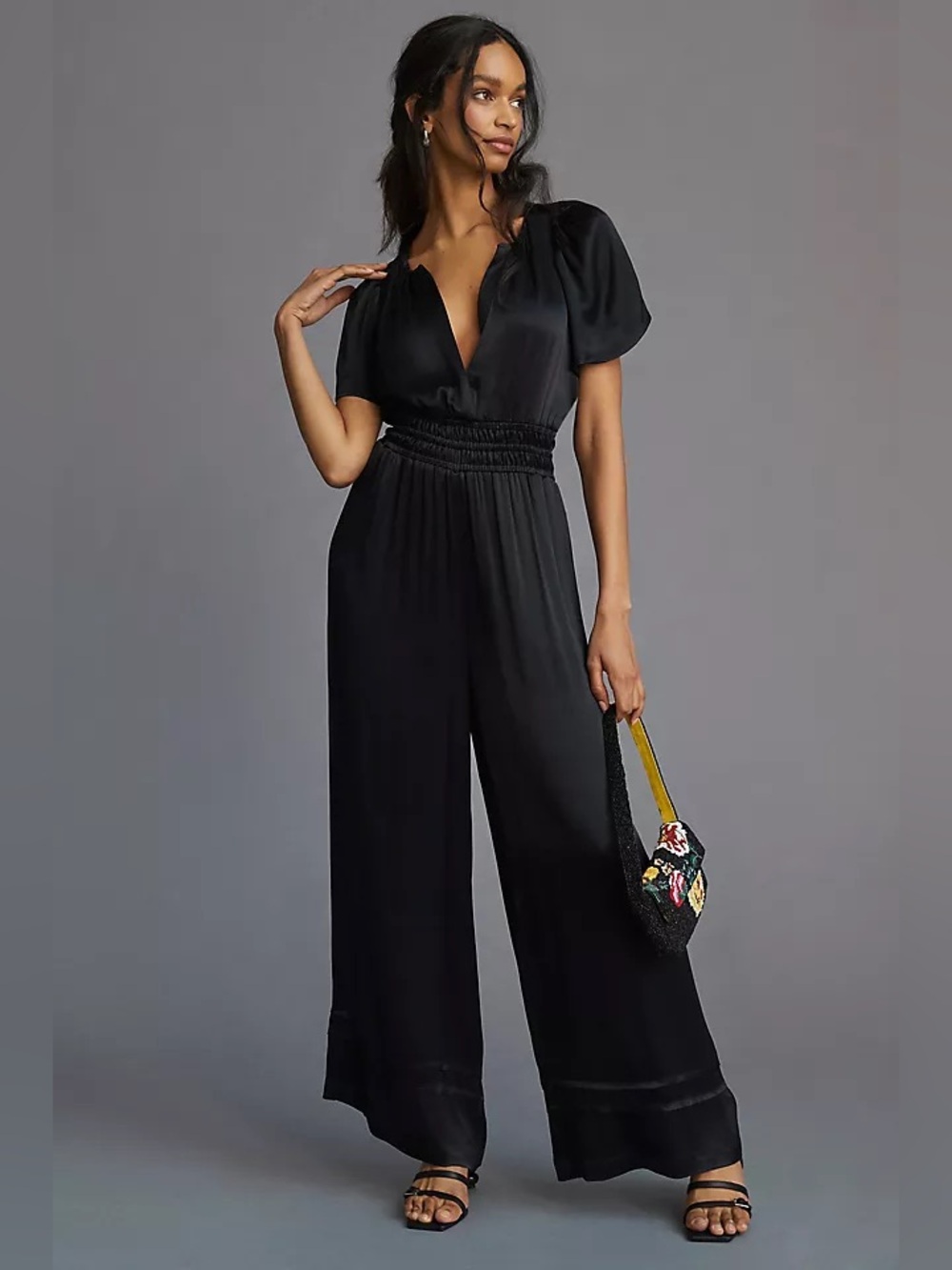 Anthropologie Somerset Satin Black Jumpsuit XS